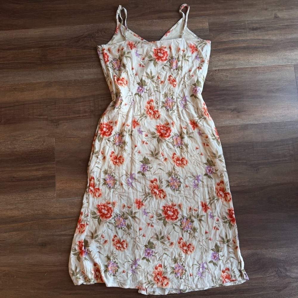 American Eagle Floral Midi Dress (M) Spaghetti Strap Front Slit Cottagecore Boho - Picture 3 of 7